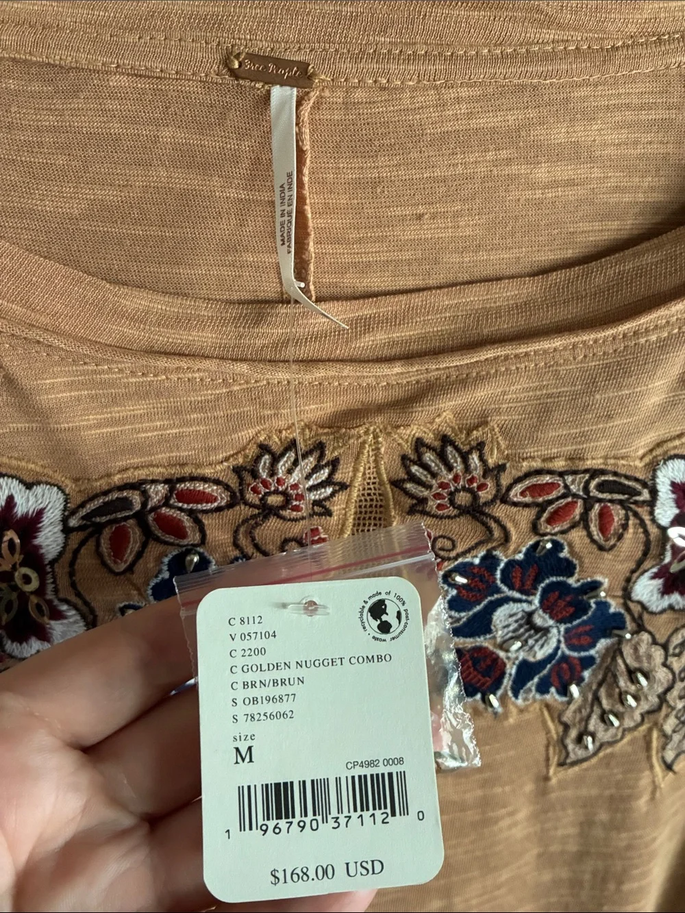 Free People Tall Tales Tunic NWT Embroidered Beaded Mesh Thumbhole Top M